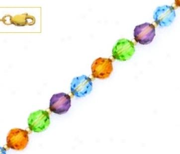 14k 6 Mm Round Green Purple Blue And Orange Crystal Necklace