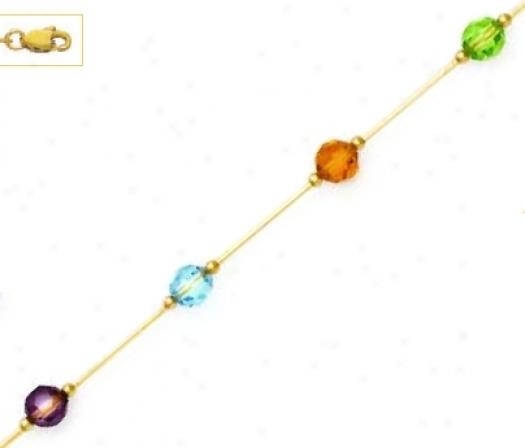 14k 6 Mm Round Orange Gren Pirple And Blue Crystal Necklace