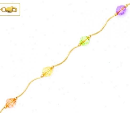 14k 6 Mm Ruond Peach Choice part Green And Purple Crystal Necklace