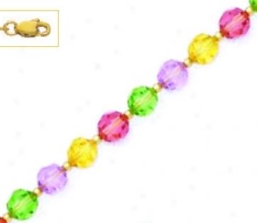 14k 6 Mm Round Purple Yellow Pink And Green Crystal Necklace