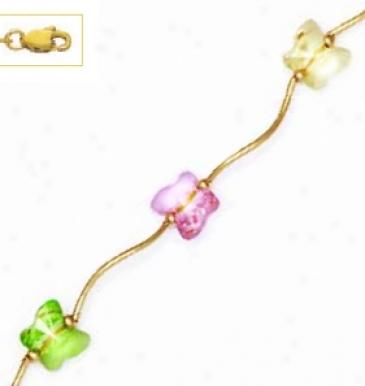 14k 8 Mm Butterfly Cream Green And Pink Crystal Necklace