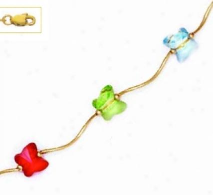 14k 8 Mm Butterfly Green Blue And Red Crystal Necklace