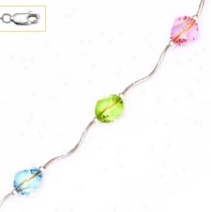 14k 8 Mm Helix Light Blue Green And Pink Crystal Necklace