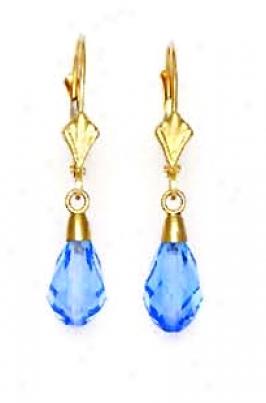 14k 9x6 Mm Briolette Light-blue-topaz Crystal Earrings