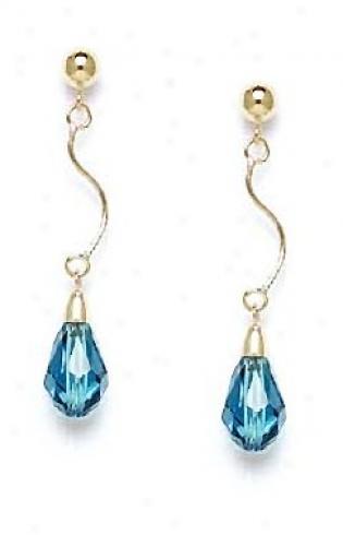 14k 9x6 Mm Briolette Light-indicolite Crystal Earrings