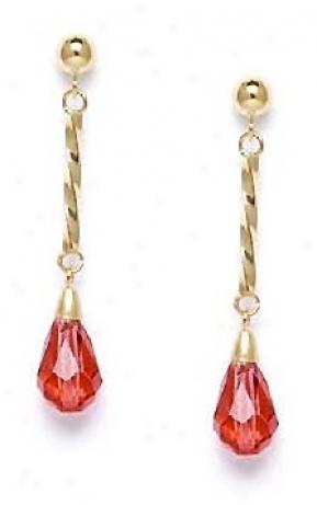 14k 9x6 Mm Briolette Padparadscha-sapphire Crystal Earrings