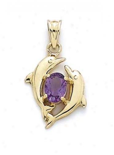 14k Amethyst Dolphin Pendan