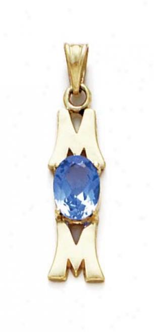 14k Aquamarine-blue Birthstone Mom Pendant 1 3/16 Inch Long