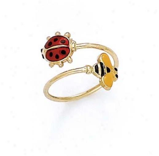 14k Bee And Ladybug Enamel Toe Ring