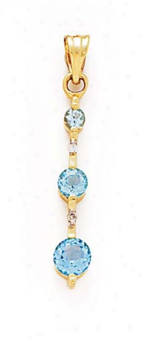 14k Blue Topaz And Diamond Pendant