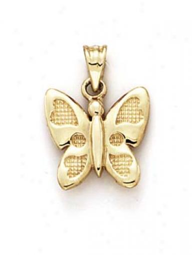 14k Butterfly Carved Hearts Pendant