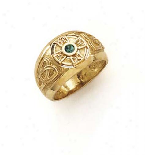 14k Celtic Cross Synthetic Emerald Ring