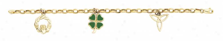 14k Celtic Enamel Charm Bracelet - 7.25 Inch
