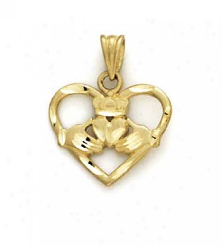 14k Claddagh In Heart Pendant