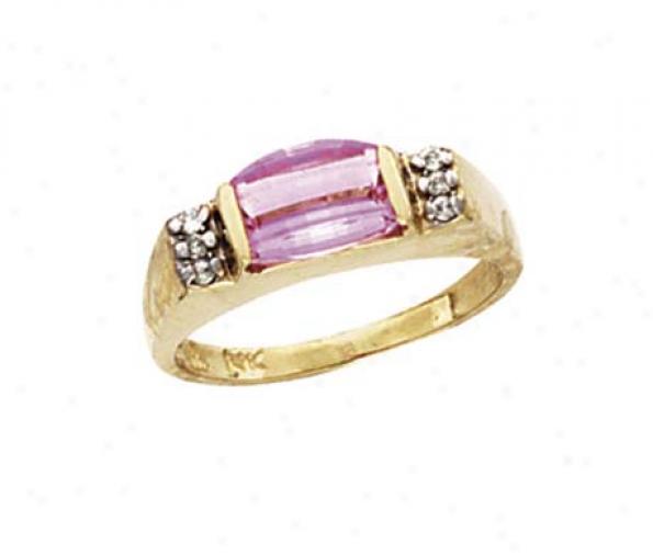 14k Created Pink Sapphire Diamond Ring