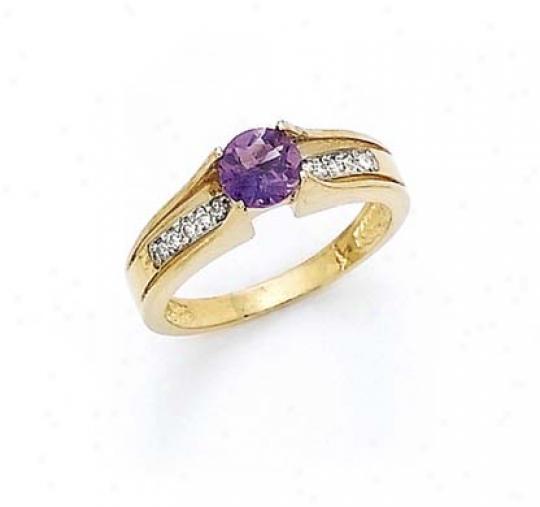 14k Diamond 6mm Amethyst Ring