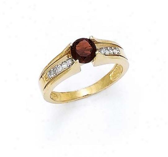 14k Diamond 6mm Garnet Ring