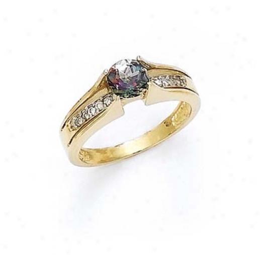 14k Diamond 6m Mystic Topaz Ring