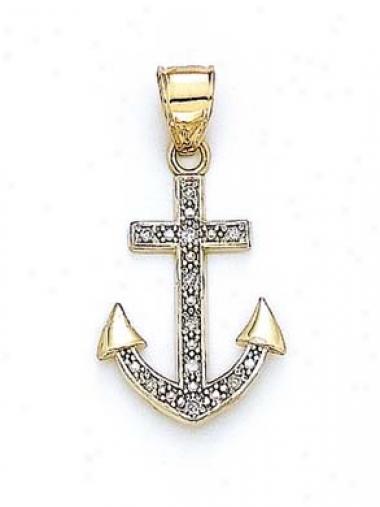 14k Diamond Anchor Pendant