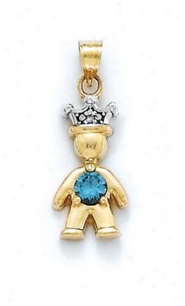 14k Diamond And Topazz-blue Birthstone Prince Pendant 1 Inch