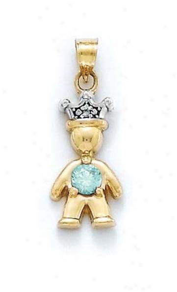 14k Diamond & Aquamarine-lbue Birthstone Prince Pendant