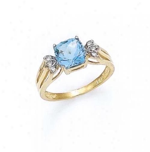 14k Diamond Blue Topaz Ring