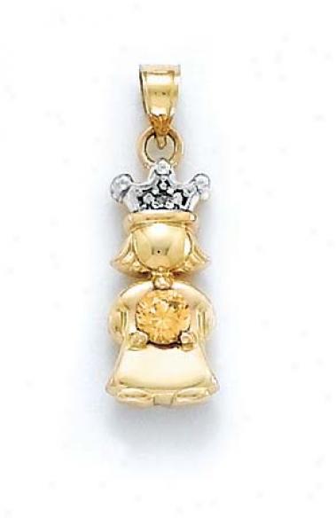14k Brilliant & Citrine-yellow Birthstone Princess Pendant