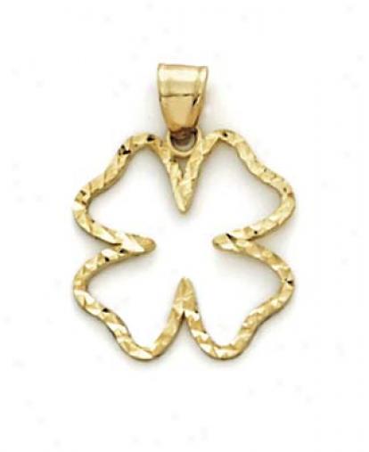 14k Diamond-cut 4-leaf Clover Pendant
