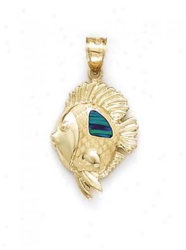 14k Diamond Fish Opal Pendant