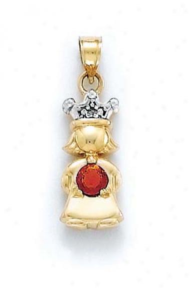 14k Diamond & Garnet-red Birthstone Princess Pendant 1 Inch