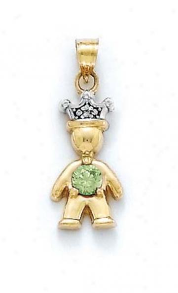 14k Diamond & Pefidot-green Birthstone Princess Pendant