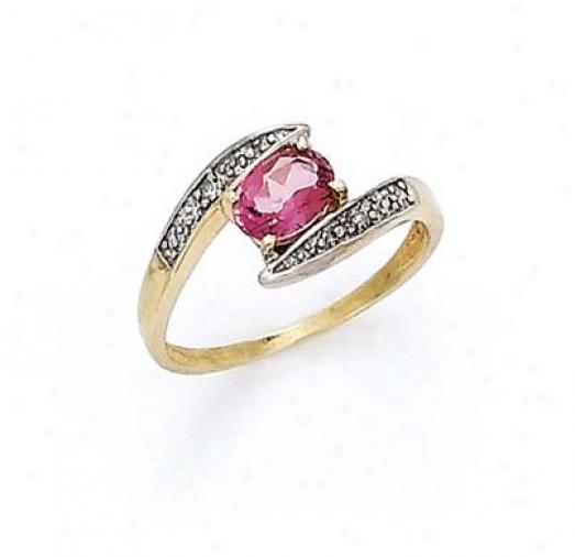 14k Diamond Pink Topaz Oval Ring