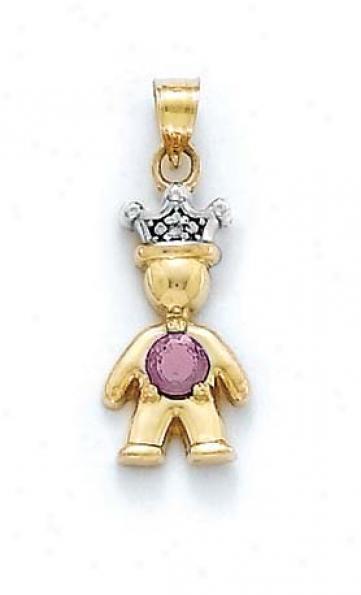 14k Diamond & Rhodolite-pink Birthstone Prince Pendant 1inch