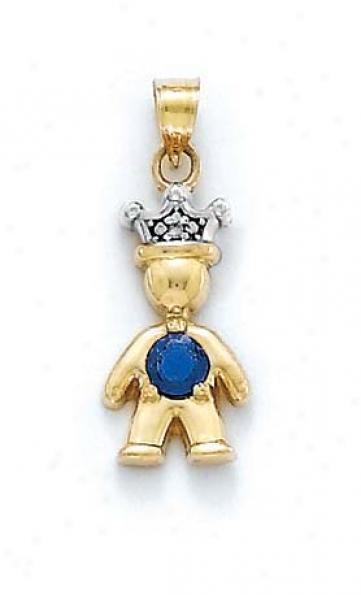 14k Diamond & Sapphire-blue Birthstone Prince Pendant 1 Inch