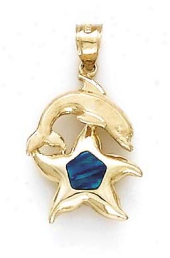 14k Dolphin Star Opal Pendant