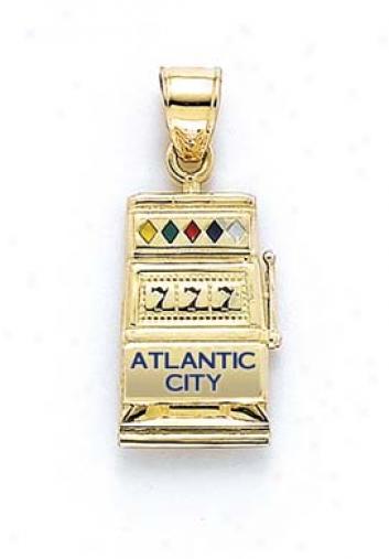 14k Enamel Atlantic City Slot Pendant