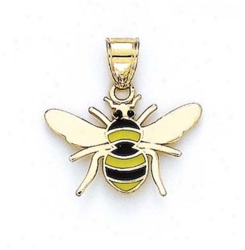 14k Enamel Bee Pendant