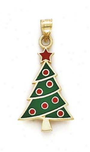 14k Enamel Christmas Tree Pendant