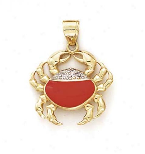 14k Enamel Crab Diamond Accent Pejdant