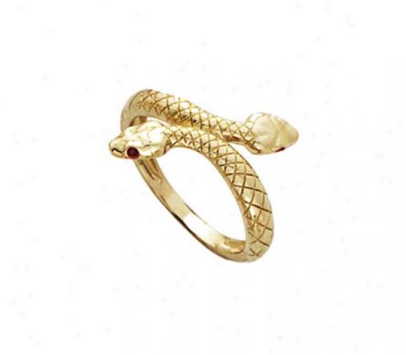 14k Enamel Eyes Snake Mens Ring