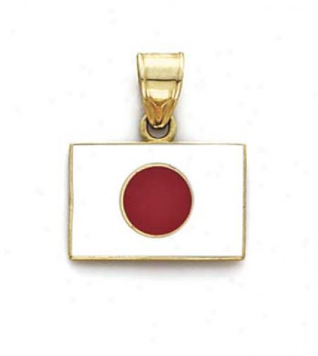 14k Enamel Japan Flag Pendant