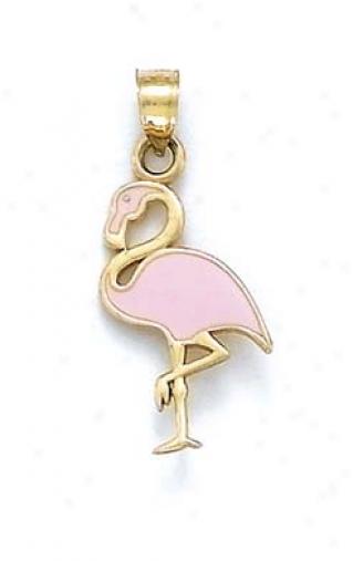 14k Enamel Pink Flamingo Pendant