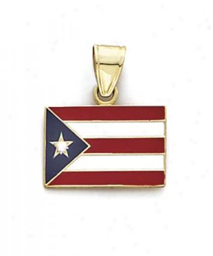 14k Enamel Puerto Rici Flag Pendant