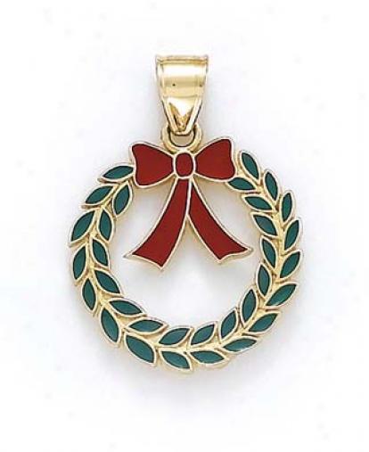 14k Enamel Wreath Pendant