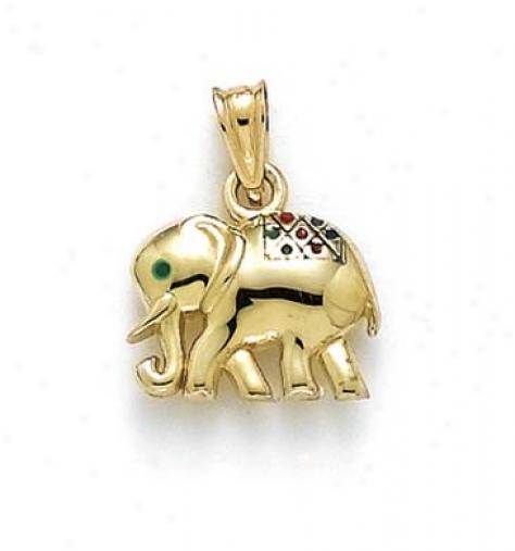 14k Enameled Elephant Pendant