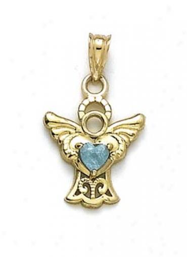 14k Filigree Angel Blue Heart Cz Pendant