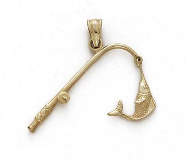 14k Fishing Pole Fish Pendant