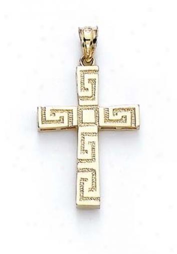 14k Greek Key Cross Pendant