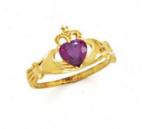 14k Heart Amethyst-purple Birthstone Claddagh Ring