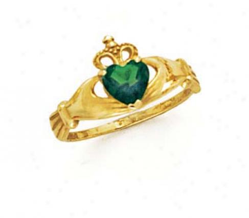 14k Heart Emerald-green Birthstone Claddagh Ring